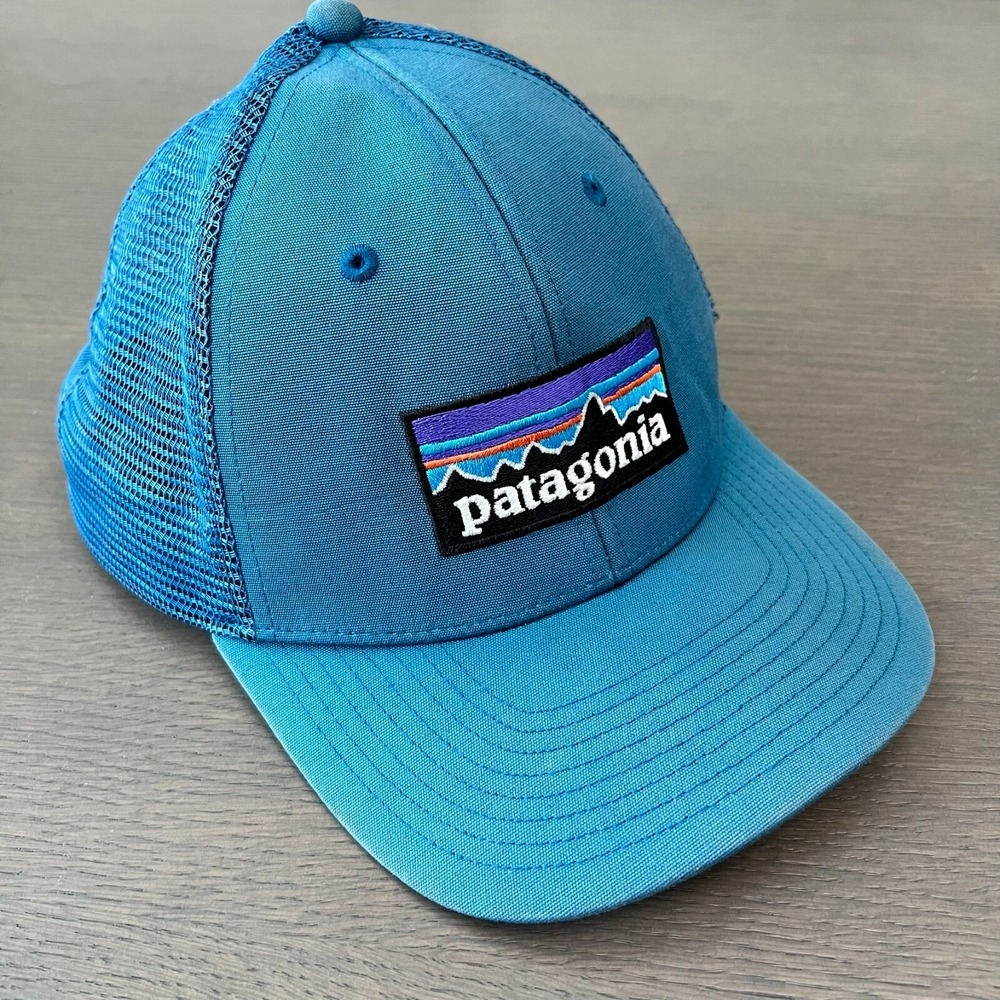 PATAGONIA TRUCKER HAT Blue Hiking Cap Embroidered Fitz Roy Logo Adjustable